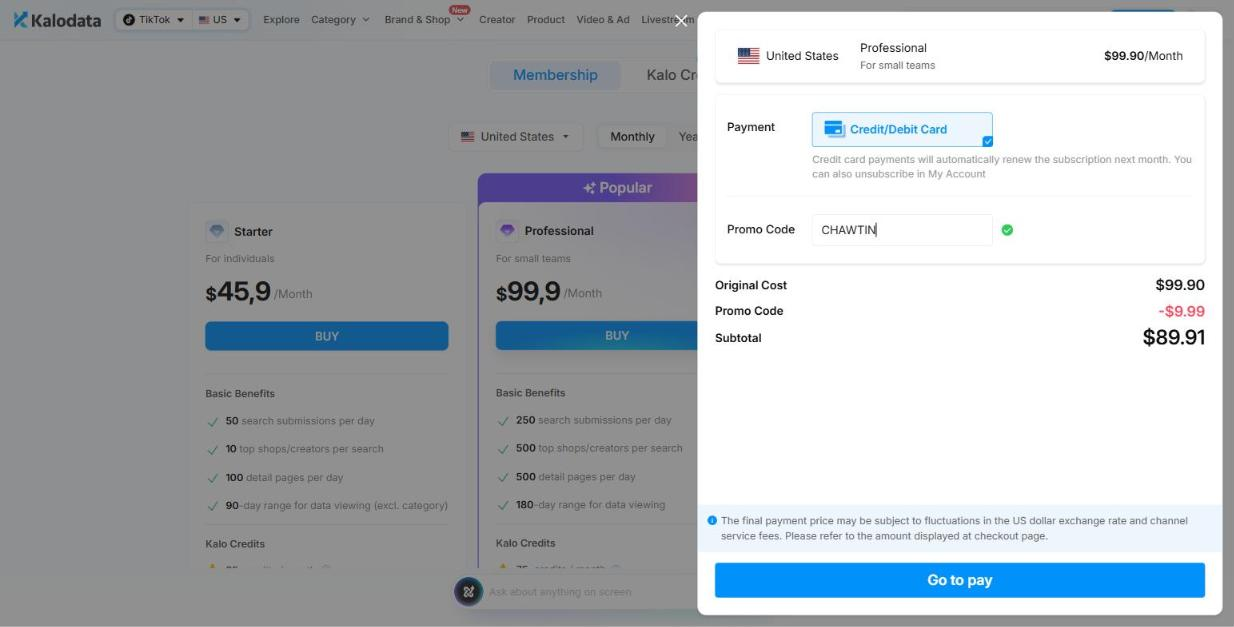 United States Professional Monthly: Checkout with CHAWTIN, Final total $89.91, You save $9.99