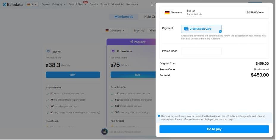 Germany starter yearly: Checkout ohne Code
