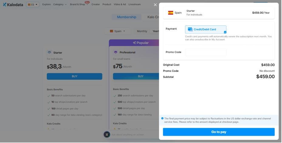 Spain starter yearly: Checkout without code