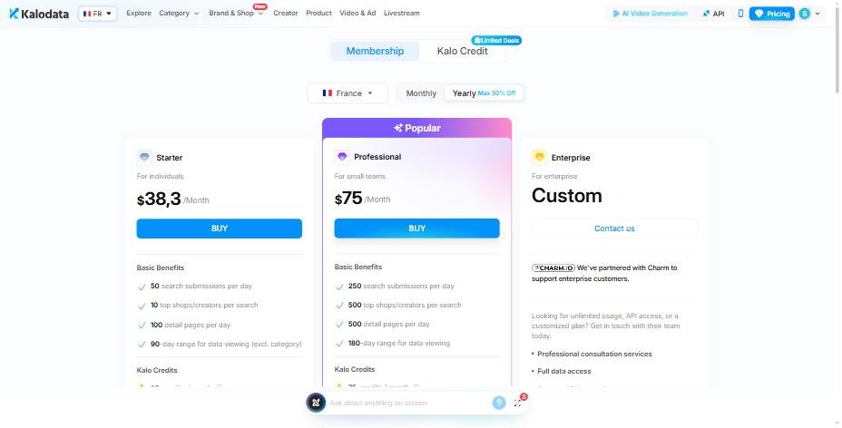 France starter yearly: Page des tarifs
