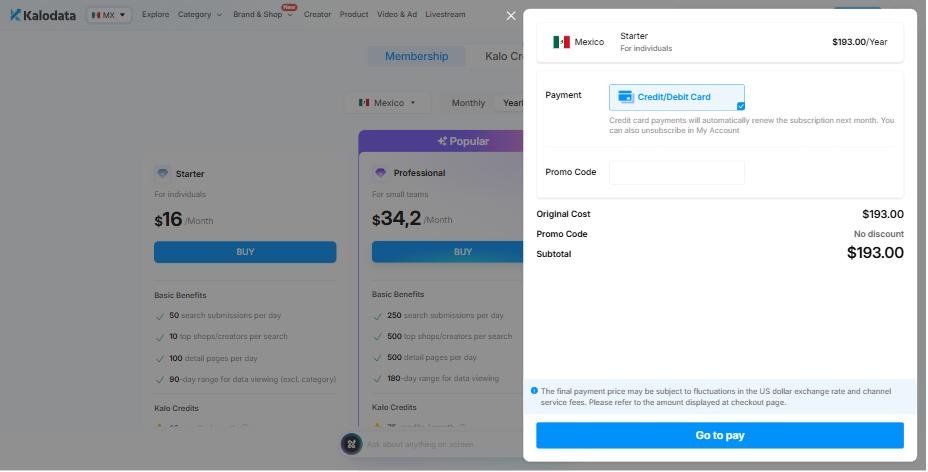 Mexico starter yearly: Pago sin código